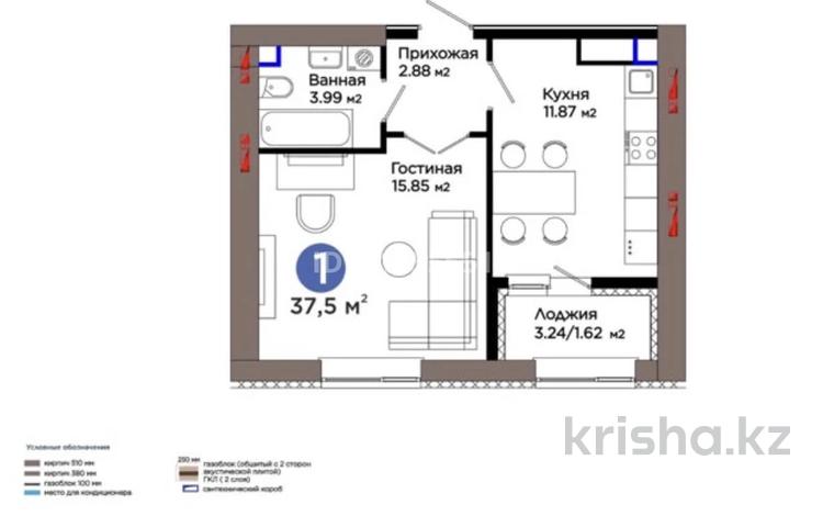 1-комнатная квартира · 37.5 м² · 3 этаж, Е 909 29 за 25.9 млн ₸ в Астане, Нура р-н — фото 2