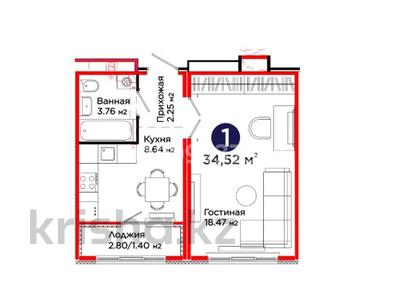 1-комнатная квартира · 34.5 м² · 8/10 этаж, С 918 за 19.5 млн 〒 в Астане, Сарыарка р-н