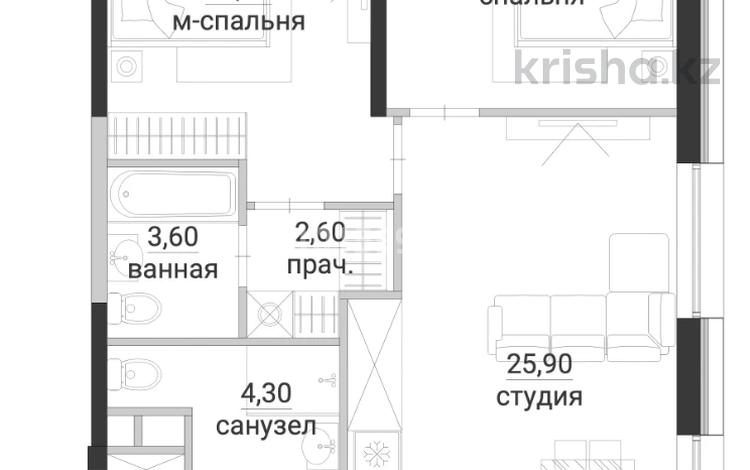 3-комнатная квартира · 70 м² · 5/12 этаж, Макатаева - Байтурсынова 129/4 за ~ 60 млн ₸ в Алматы, Алмалинский р-н — фото 2