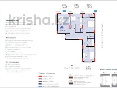 3-комнатная квартира · 87.17 м² · 9/9 этаж, Туран за 66 млн ₸ в Астане, Нура р-н