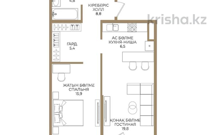 2-комнатная квартира · 63 м² · 9/9 этаж, Каныша Сатпаева — БЕЗ КОМИССИИ за 48.5 млн ₸ в Алматы, Бостандыкский р-н — фото 2