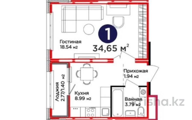 1-комнатная квартира · 34.65 м² · 2/14 этаж, Улы Дала 14 за 23 млн ₸ в Астане, Нура р-н — фото 2