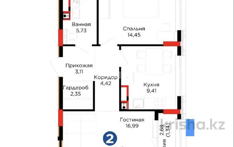 2-бөлмелі пәтер · 58 м² · 7/9 қабат, Е 101 5, бағасы: 43 млн ₸ в Астане, Нура р-н — фото 2