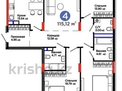 4-комнатная квартира · 115.4 м² · 4/9 этаж, Е 900 8 — Кунаева - Е 900 за 98 млн ₸ в Астане, Нура р-н