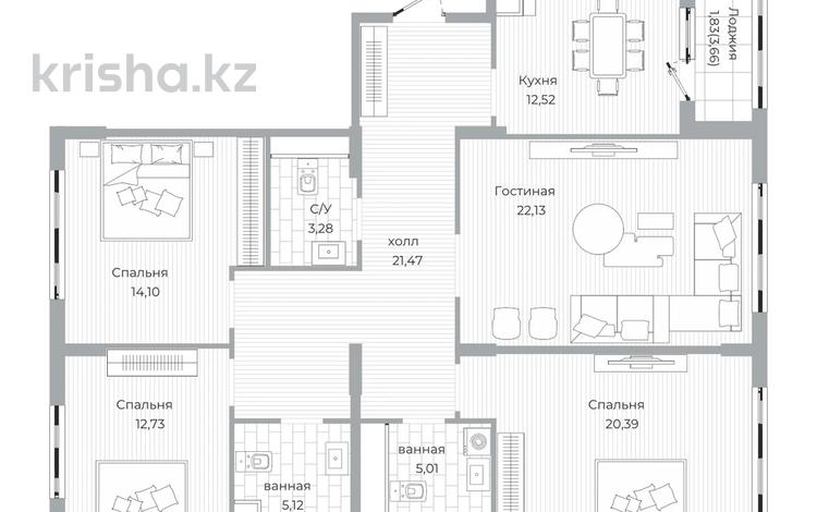4-комнатная квартира · 119 м² · 13/20 этаж, Туран 39/2 за ~ 84 млн ₸ в Астане, Нура р-н — фото 2