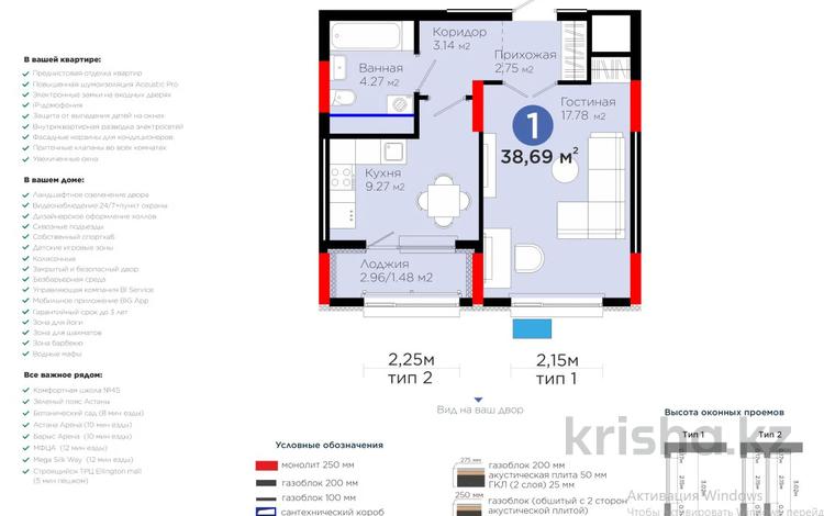 1-бөлмелі пәтер · 38.69 м² · 10/12 қабат, Улица Е 909 29 — ‼️комфорт ‼️потоки 3 м ‼️ГОРЯЧКА от BI group, бағасы: 23.5 млн ₸ в Астане, Нура р-н — фото 3