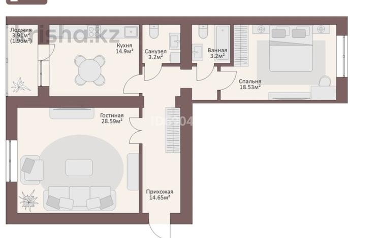 2-комнатная квартира, 85.36 м², 2/9 этаж, Каршыга Ахмедьярова 3