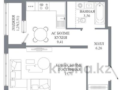 1-комнатная квартира · 36.19 м² · 2/14 этаж, пересечение ул. Калдаякова и ул. Жургенова за ~ 20.5 млн ₸ в Астане, Сарайшык р-н
