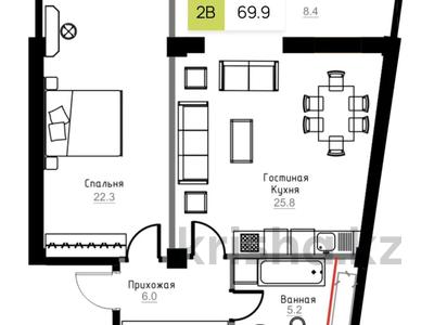 2-комнатная квартира · 70 м² · 7/11 этаж, Жарокова 370 за ~ 76 млн ₸ в Алматы, Бостандыкский р-н