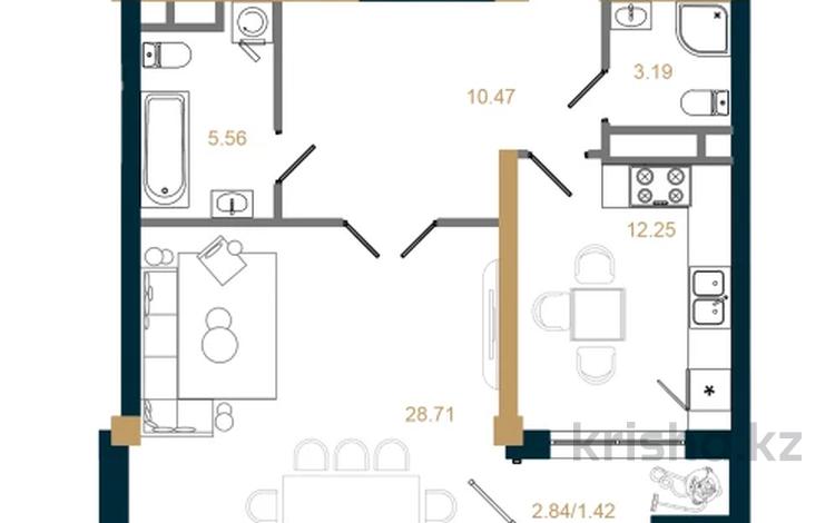 2-комнатная квартира · 63.3 м² · 2/3 этаж, мкр Каргалы, Кенесары Хана 145 за ~ 58.9 млн ₸ в Алматы, Наурызбайский р-н — фото 2