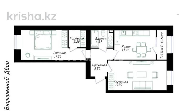 2-бөлмелі пәтер · 65.42 м² · 8 қабат, Мухамедханова 43, бағасы: 31.5 млн ₸ в Астане, Нура р-н — фото 2