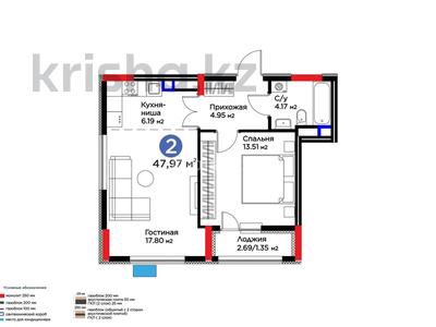 2-комнатная квартира · 48 м² · 10/17 этаж, Сагадат Нурмагамбетов 17 — Калдаякова за 39.5 млн ₸ в Астане, Сарайшык р-н