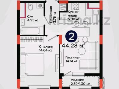 2-бөлмелі пәтер · 44.3 м² · 5/12 қабат, Улы Дала 10, бағасы: 24.5 млн ₸ в Астане, Нура р-н