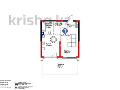 1-бөлмелі пәтер · 49.61 м² · 1/4 қабат, Кульджинский тр-т 80/1, бағасы: 50 млн ₸ в Алматы, Медеуский р-н