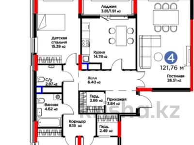 4-комнатная квартира · 122 м² · 12/14 этаж, Бухар Жырау 33 — Бухар Жырау и Касыма Кайсенова за 95 млн ₸ в Астане, Есильский р-н