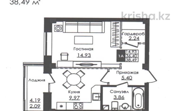 1-бөлмелі пәтер · 38.49 м² · 5/9 қабат, Е-779 32/1, бағасы: 19.5 млн ₸ в Астане, Есильский р-н — фото 2