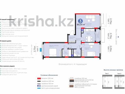 3-комнатная квартира · 85 м² · 3/9 этаж, Жошы хан 10 за 61 млн ₸ в Астане, Есильский р-н