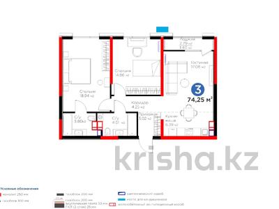 3-комнатная квартира, 74.25 м², 9/9 этаж, Вдоль улицы Рыскулова 33/2 за ~ 37.8 млн 〒 в Шымкенте, Енбекшинский р-н