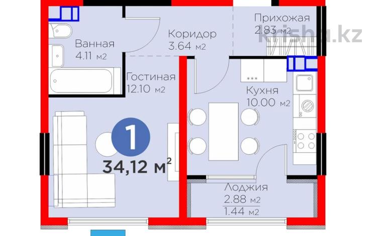 1-комнатная квартира · 35 м² · 5/6 этаж, Кайрат микрорайон за 25 млн ₸ в Алматы, Турксибский р-н — фото 2