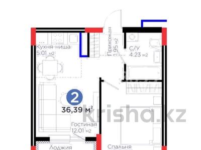2-комнатная квартира · 36.39 м² · 3/9 этаж, Е 354 за 27 млн ₸ в Астане, Есильский р-н