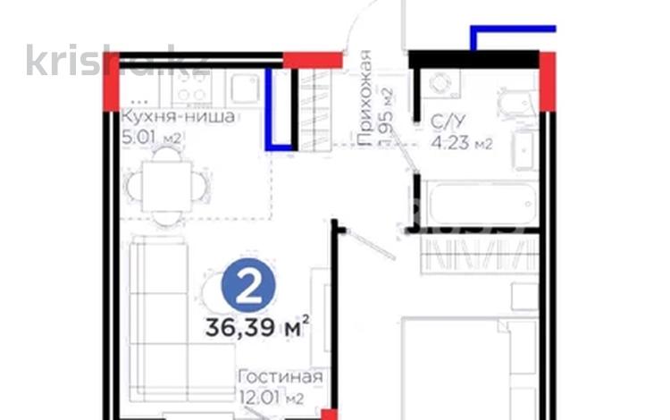 2-комнатная квартира · 36.39 м² · 3/9 этаж, Е 354 за 27 млн ₸ в Астане, Есильский р-н — фото 2