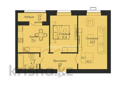 2-комнатная квартира · 62.2 м² · 7/12 этаж, Улы дала 40 — Улы дала/ туран за ~ 35.4 млн ₸ в Астане, Нура р-н
