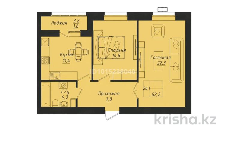 2-комнатная квартира · 62.2 м² · 7/12 этаж, Улы дала 40 — Улы дала/ туран за ~ 35.4 млн ₸ в Астане, Нура р-н — фото 2