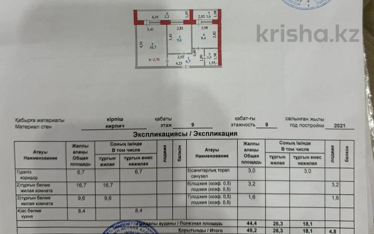 2-бөлмелі пәтер · 50 м² · 9/9 қабат, Ахмет Байтурсынулы 39/1, бағасы: 26 млн ₸ в Астане, Сарайшык р-н — фото 2