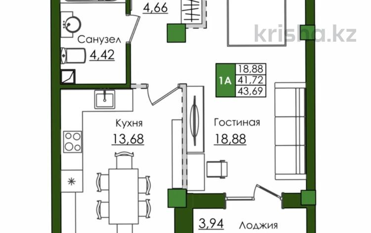 1-бөлмелі пәтер · 46.12 м² · 8/9 қабат, Е-779 32/1, бағасы: ~ 23.2 млн ₸ в Астане, Есильский р-н — фото 2