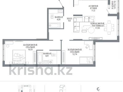 3-бөлмелі пәтер · 78 м² · 7/12 қабат, пересечение ул. Калдаякова и ул. Жургенова 30/1, бағасы: ~ 43.5 млн ₸ в Астане, Сарайшык р-н