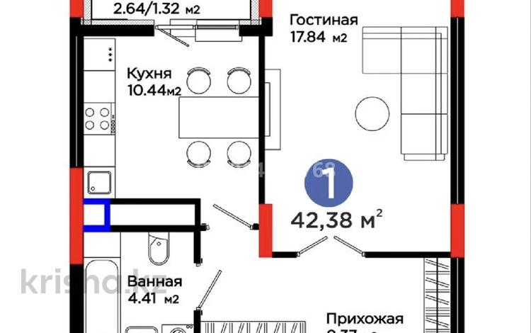 1-комнатная квартира · 42.4 м² · 8/12 этаж, Турар Рыскулов 18/1 за 33 млн ₸ в Астане, Есильский р-н — фото 3