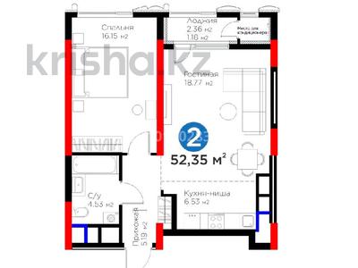 2-комнатная квартира · 52.35 м² · 24/27 этаж, Туран 41 — Сыганак за 59 млн ₸ в Астане, Нура р-н