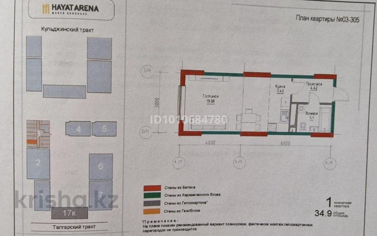 1-комнатная квартира · 34.9 м² · 3/6 этаж, Халиуллина участок №132 за 27.8 млн ₸ в Алматы, Медеуский р-н — фото 2