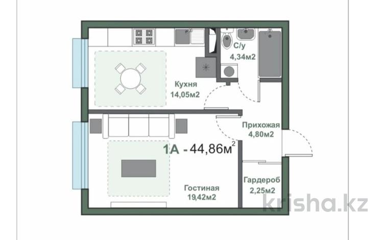 2-бөлмелі пәтер · 44.86 м² · 4/5 қабат, Нұршашқан ш/а., Алатау 36, бағасы: ~ 25.8 млн ₸ в Алматы, Турксибский р-н — фото 2