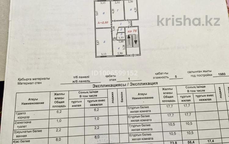 4-бөлмелі пәтер · 73.8 м² · 1/5 қабат, 6 8, бағасы: 10 млн ₸ в Жанатасе — фото 2