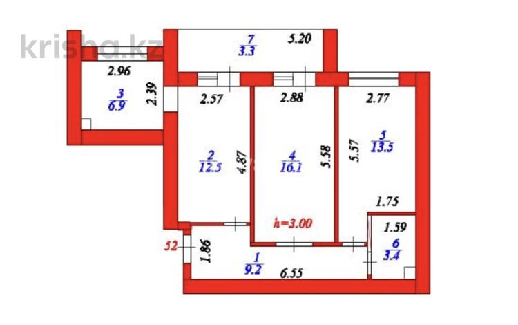 3-комнатная квартира · 64.9 м² · 10/10 этаж, Бокейхана 7 — Пересечение Орынбор - Бокейхана за 55 млн ₸ в Астане, Есильский р-н — фото 4
