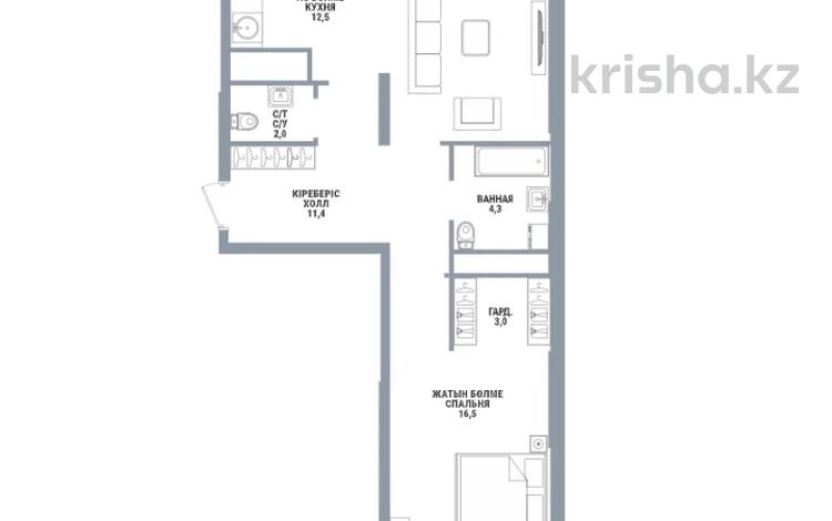 2-комнатная квартира · 70.4 м² · 6/16 этаж, Сатпаева 90/58 за 55 млн ₸ в Алматы, Бостандыкский р-н — фото 2