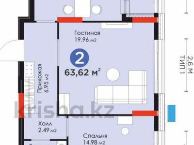 2-бөлмелі пәтер · 64 м² · 6/9 қабат, Кайым Мухамедханова, бағасы: ~ 50 млн ₸ в Астане, Нура р-н