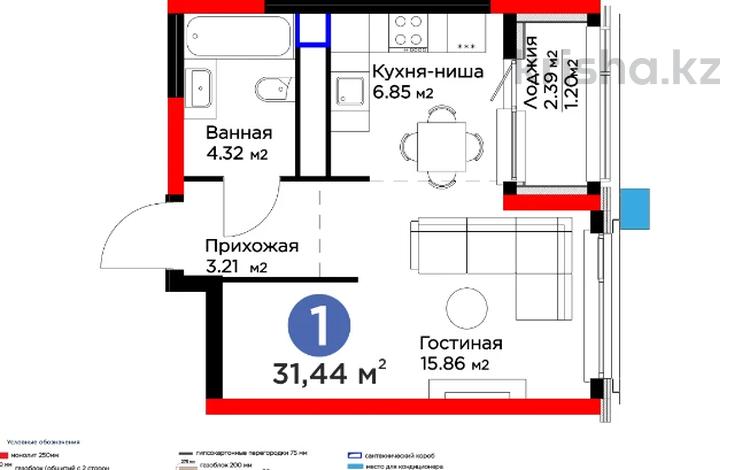 1-комнатная квартира, 31.44 м², 3/19 этаж, Туран за ~ 17.3 млн 〒 в Астане, Есильский р-н — фото 2