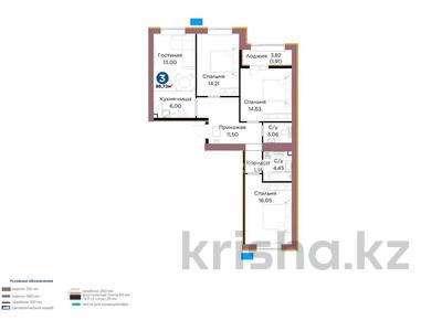 3-бөлмелі пәтер · 85.4 м² · 6/9 қабат, Шафика Чокина 4, бағасы: 52.5 млн ₸ в Астане, Нура р-н