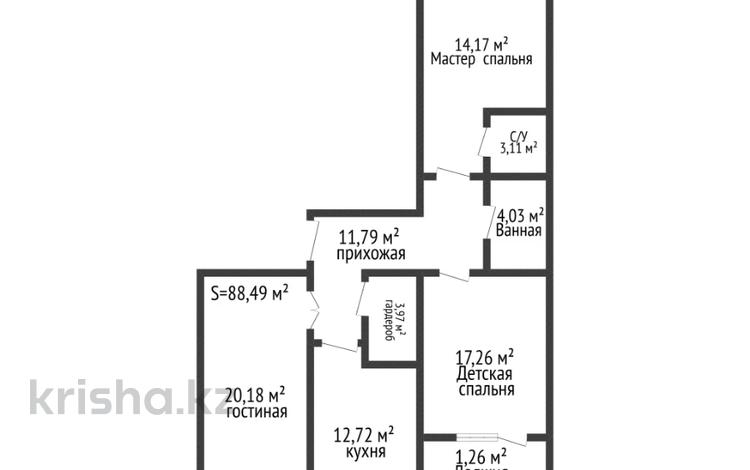 3-бөлмелі пәтер · 88.49 м² · 4/9 қабат, Квартал 189 50а, бағасы: 43 млн ₸ в Шымкенте, Абайский р-н — фото 2