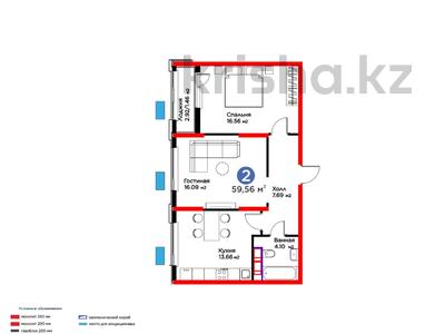 2-комнатная квартира · 60 м², Байдибек би за 29.5 млн ₸ в Шымкенте, Абайский р-н