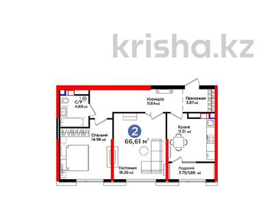 2-бөлмелі пәтер · 66 м² · 11/16 қабат, Тараз ш/а, Рыскулова 33/2, бағасы: 42 млн ₸ в Шымкенте, Аль-Фарабийский р-н