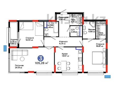 3-бөлмелі пәтер · 105 м² · 3/9 қабат, Сагадат Нурмагамбетов 15, 16 — Райымбека, бағасы: 86 млн ₸ в Астане, Сарайшык р-н