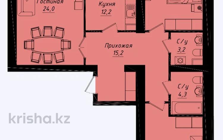 3-комнатная квартира · 93 м² · 3/12 этаж, Пересечение ул Казыбек Би и Е75,Е77 (рядом с пересечением улиц Туран и Улы дала) 40 за 50 млн ₸ в Астане, Нура р-н — фото 6