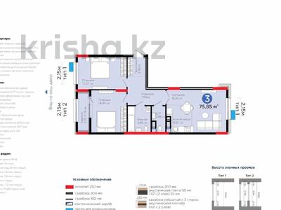 3-комнатная квартира · 75 м² · 12/14 этаж, Улы Дала 14 за 40.5 млн 〒 в Астане, Нура р-н