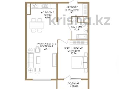 2-комнатная квартира · 60 м² · 8/9 этаж, Каныша Сатпаева — Туркебаева за 55 млн ₸ в Алматы, Бостандыкский р-н