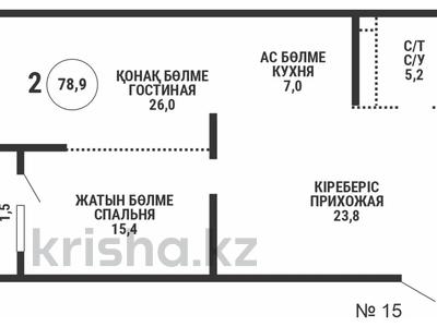 2-бөлмелі пәтер · 78.9 м² · 4/9 қабат, Каныша Сатпаева 90а/1, бағасы: ~ 57.4 млн ₸ в Алматы, Бостандыкский р-н