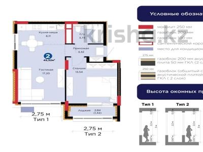 2-комнатная квартира · 45.32 м² · 9/9 этаж, Кенесары 54 за 30 млн ₸ в Астане, р-н Байконур