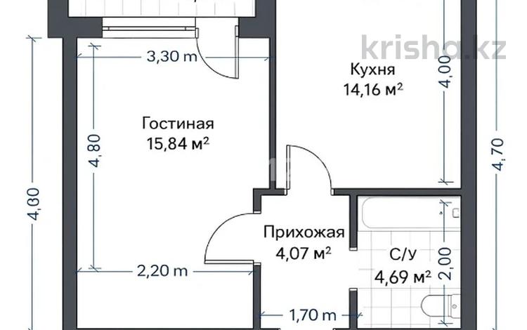 1-бөлмелі пәтер · 45 м² · 5/13 қабат, Ш. Айтматова 5, бағасы: 32 млн ₸ в Астане, Нура р-н — фото 2
